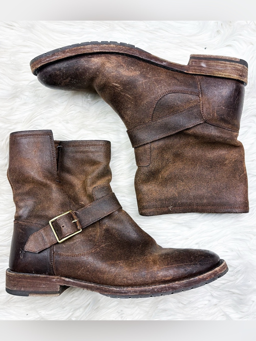 Frye Veronica Leather Boot Buckle Mid Calf Ankle Engineer Tan Brown Womens 11